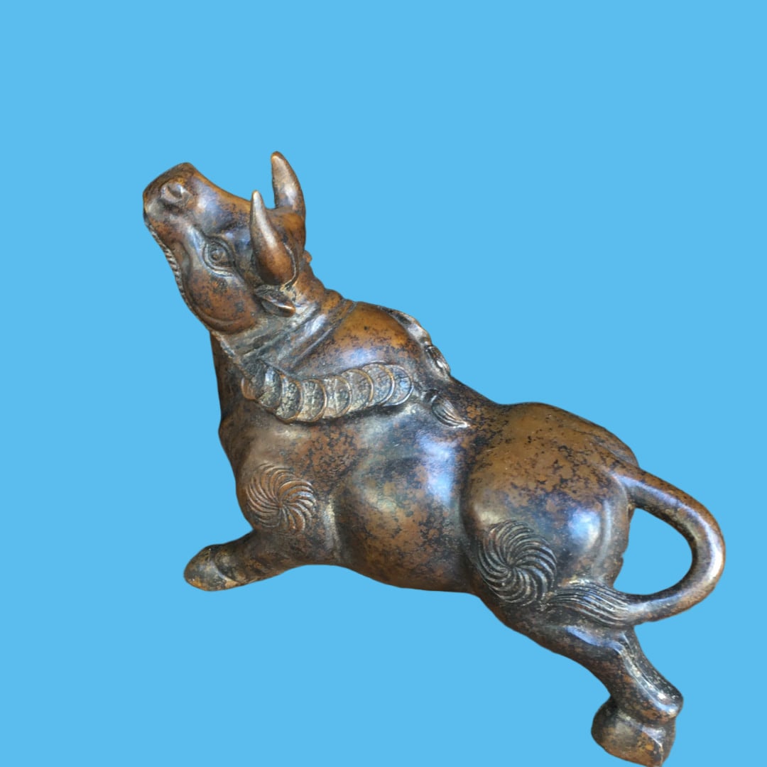 A Exquisite Copper-Bodied Buffalo Ornament - 7