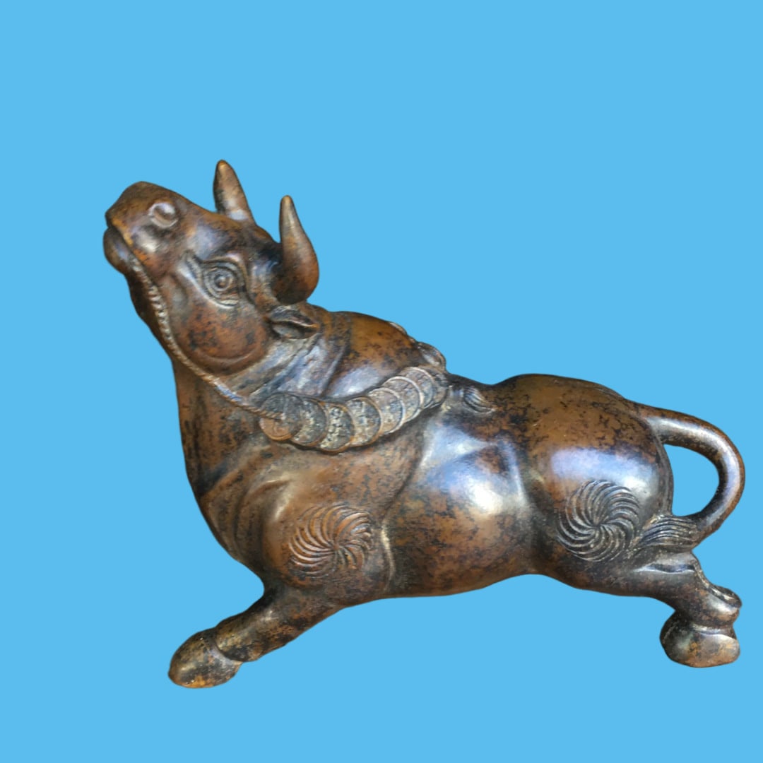 A Exquisite Copper-Bodied Buffalo Ornament - 8