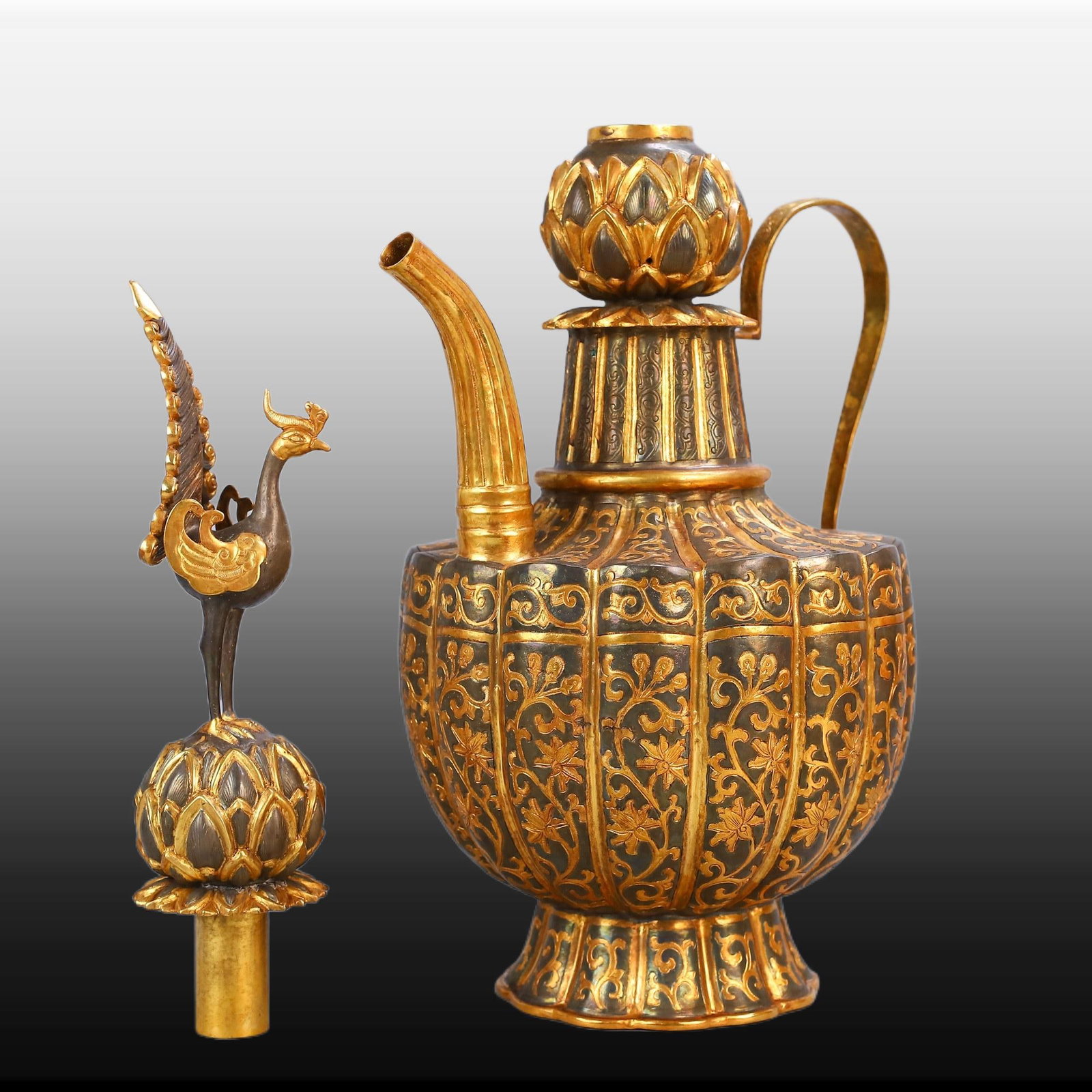 A Exquisite Gilt Bronze Lotus Pattern Phoenix Ewer - 3