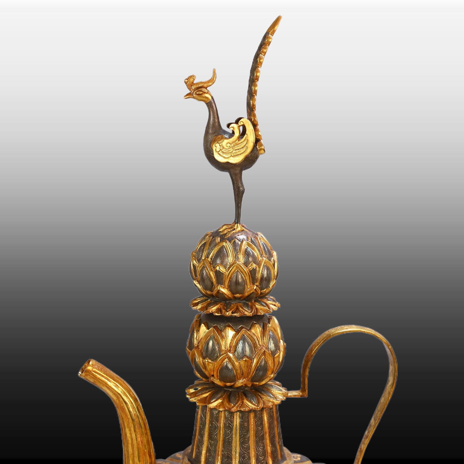 A Exquisite Gilt Bronze Lotus Pattern Phoenix Ewer - 7