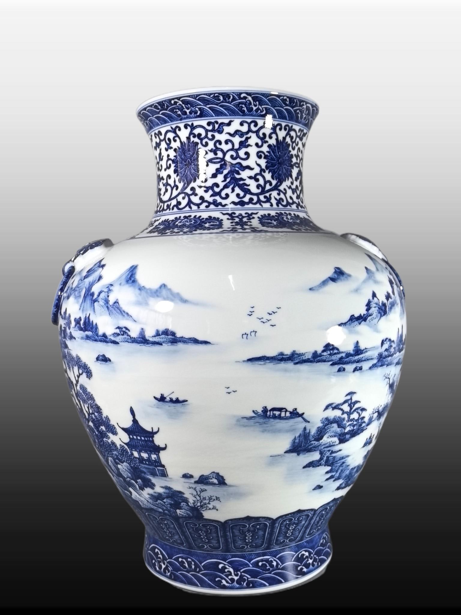 A Exquisite Blue and White Landscape Pattern Vase - 3