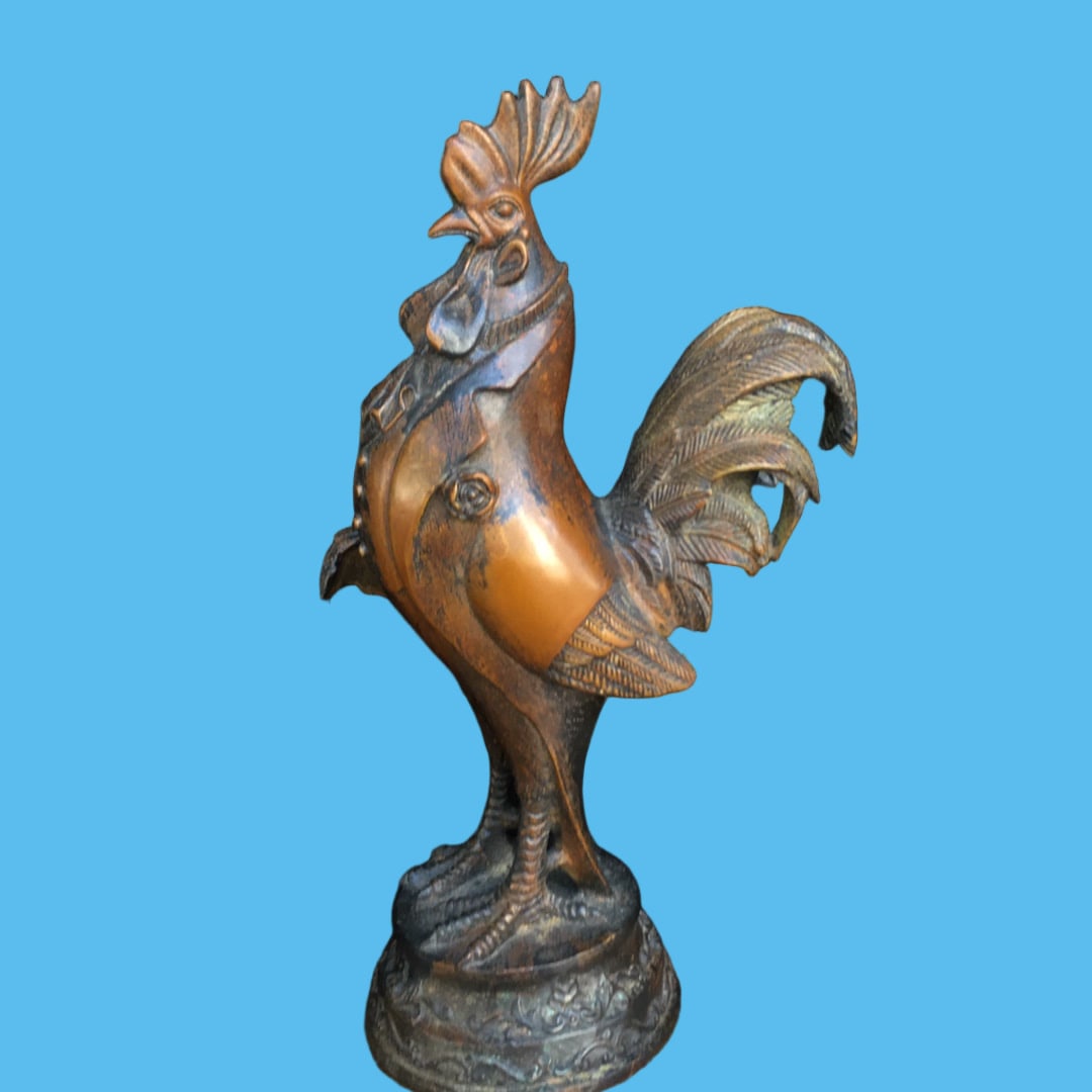 A Exquisite Copper-Bodied Fowl Ornament: A Exquisite Copper-Bodied Fowl Ornament,Qing Dynasty, China,Qianlong Four-character Mark,Size:12.6inx4.3inx7.5in,Weight:2130g