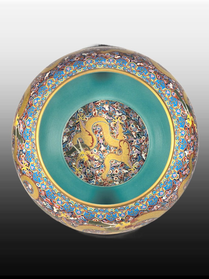 A Exquisite Enamel Painted Gold Dragon Pattern Vat - 5