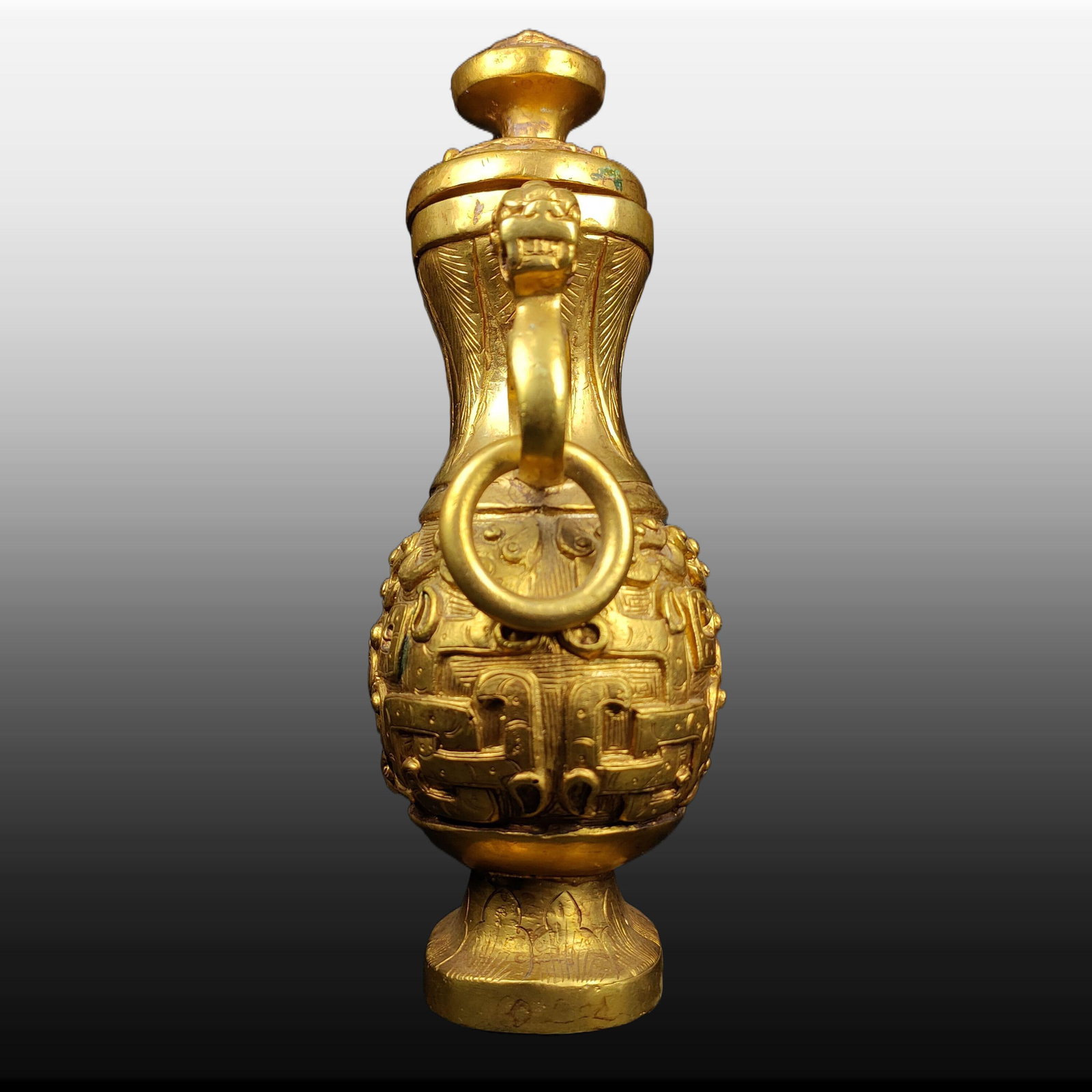 A Exquisite Gilt Bronze Beast-Face Pattern Double-Ears Vase - 2