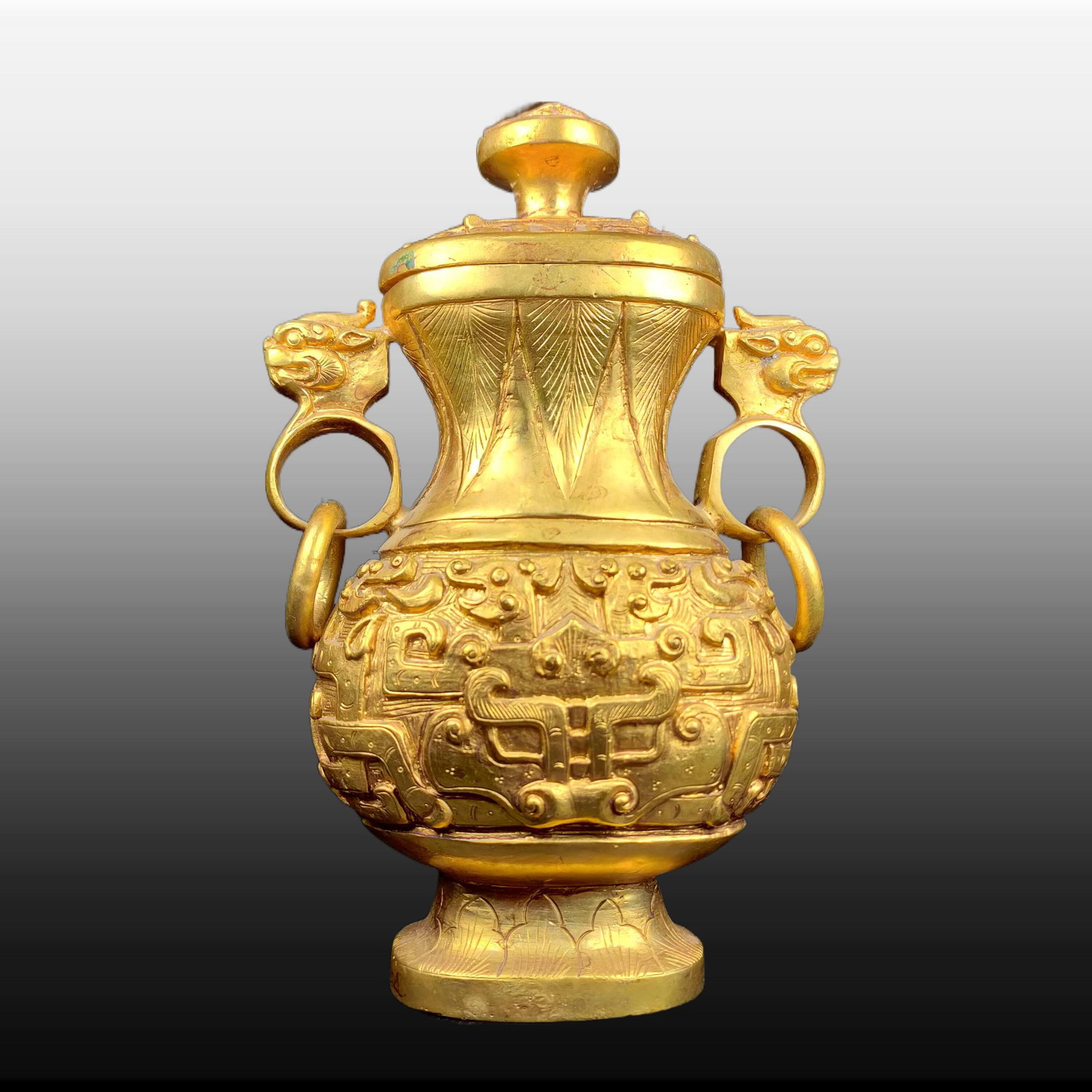 A Exquisite Gilt Bronze Beast-Face Pattern Double-Ears Vase - 3