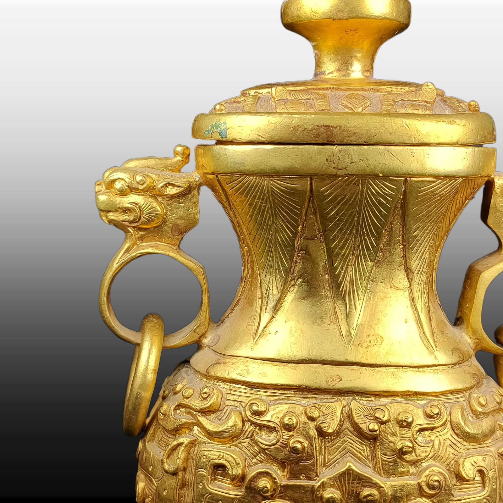 A Exquisite Gilt Bronze Beast-Face Pattern Double-Ears Vase - 4