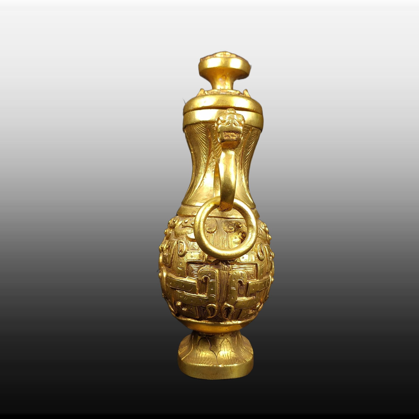 A Exquisite Gilt Bronze Beast-Face Pattern Double-Ears Vase - 5