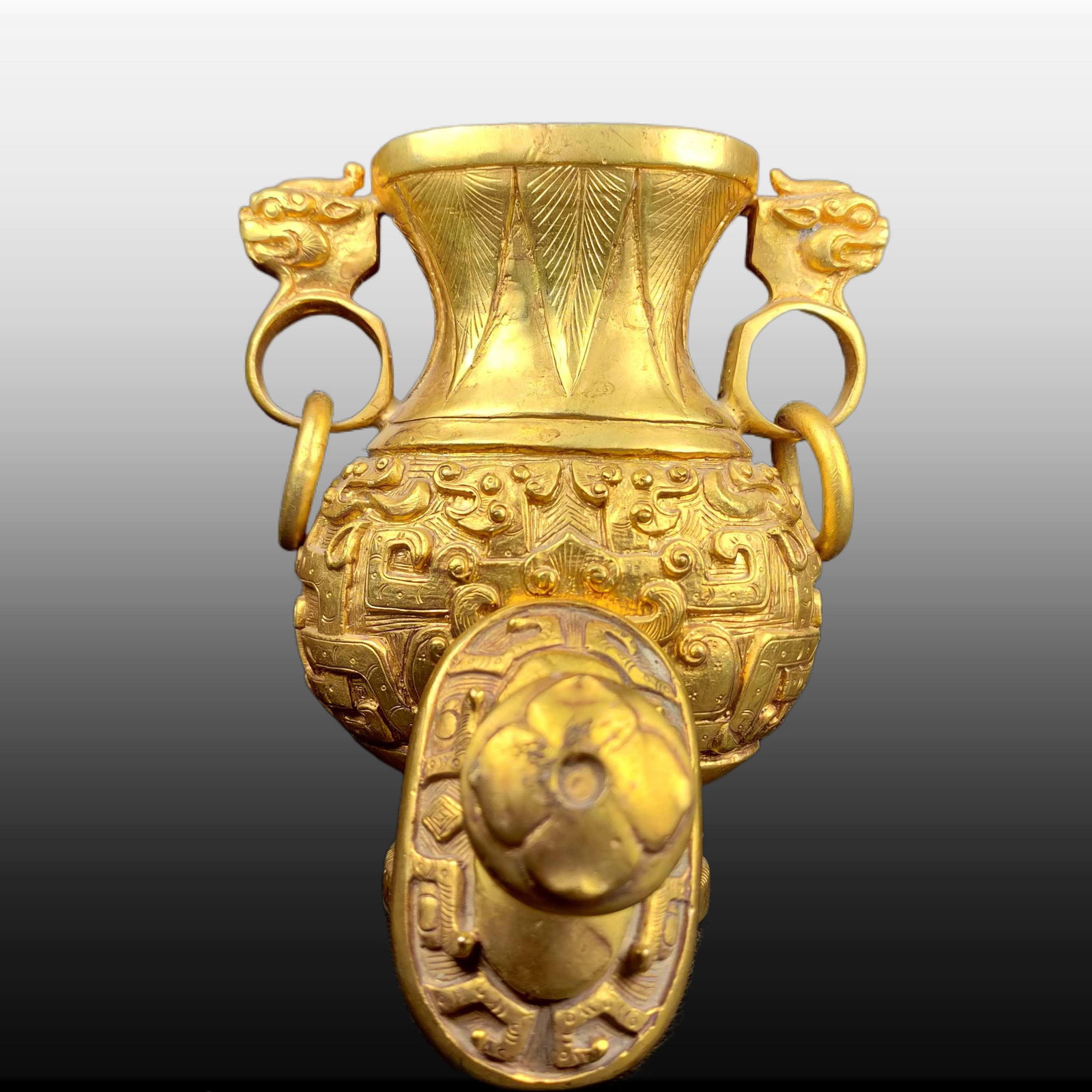 A Exquisite Gilt Bronze Beast-Face Pattern Double-Ears Vase - 6