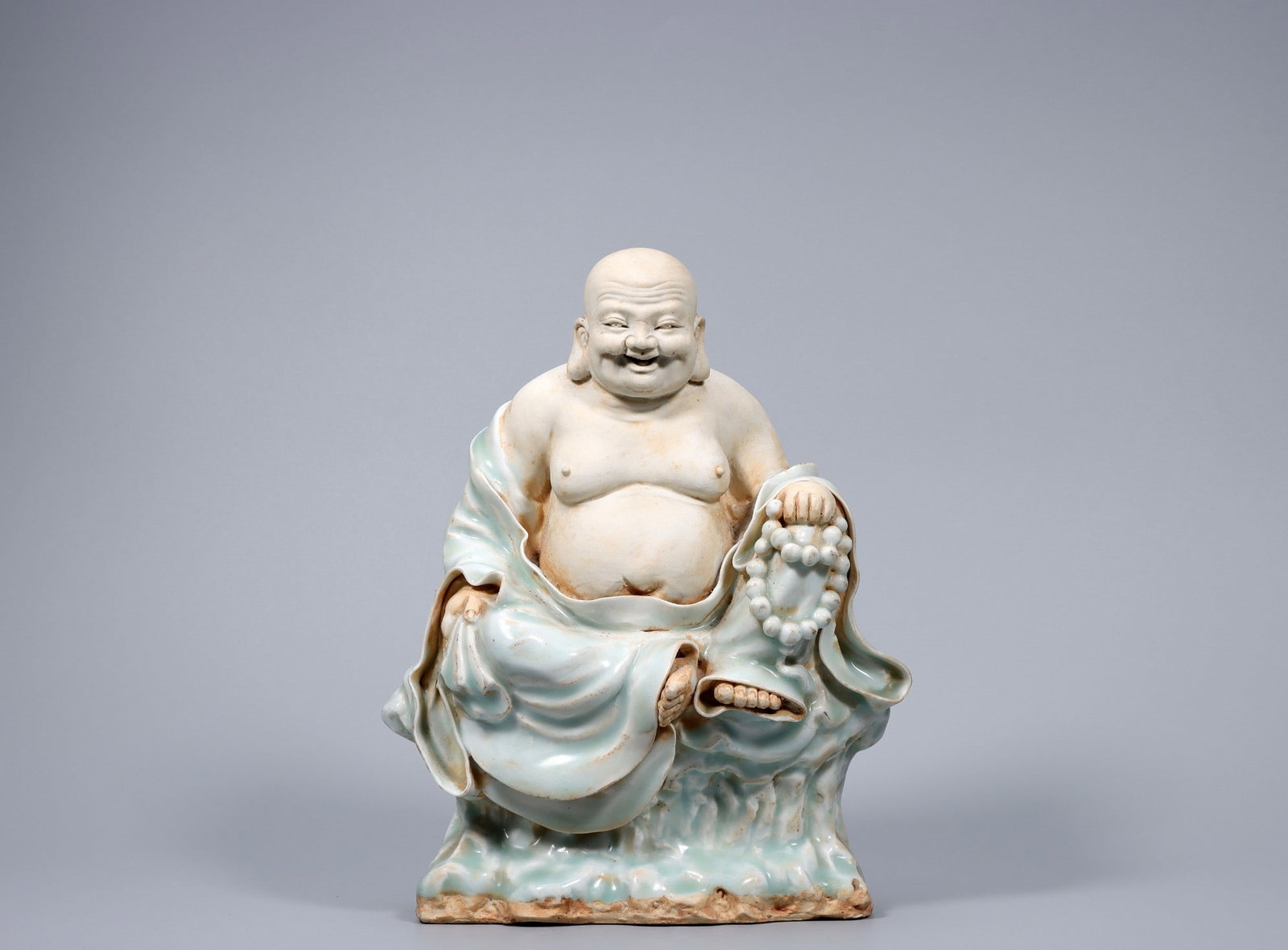 A Exquisite Celadon Glazed Statue of Maitreya Buddha Ornament: A Exquisite Celadon Glazed Statue of Maitreya Buddha Ornament,Song Dynasty, China,Size:9.4inx7.5inx3.9inx6.3in,Weight:1818g