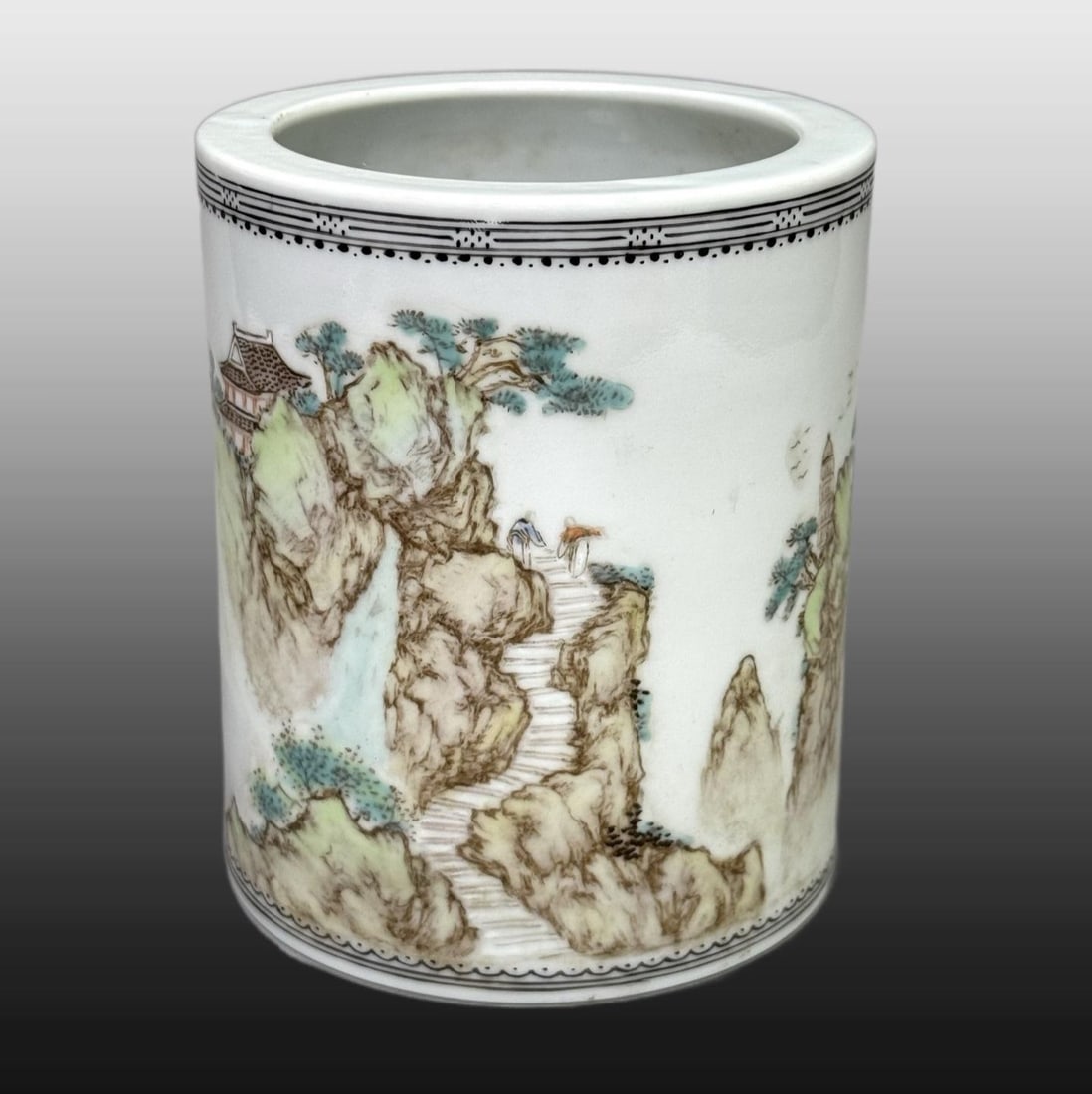 A Exquisite Famille-Rose Landscape Pattern Brush Pot (1 of 8)
