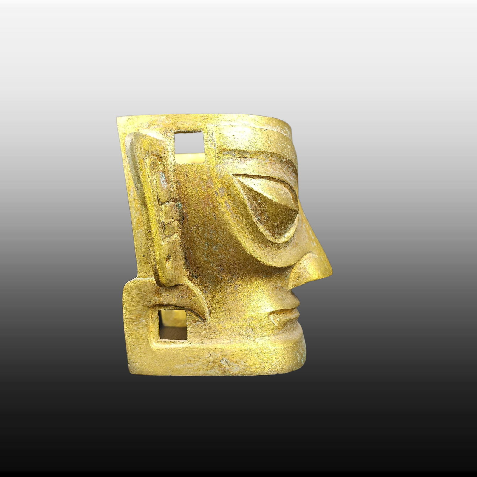 A Exquisite Gilt Bronze Human Mask - 2