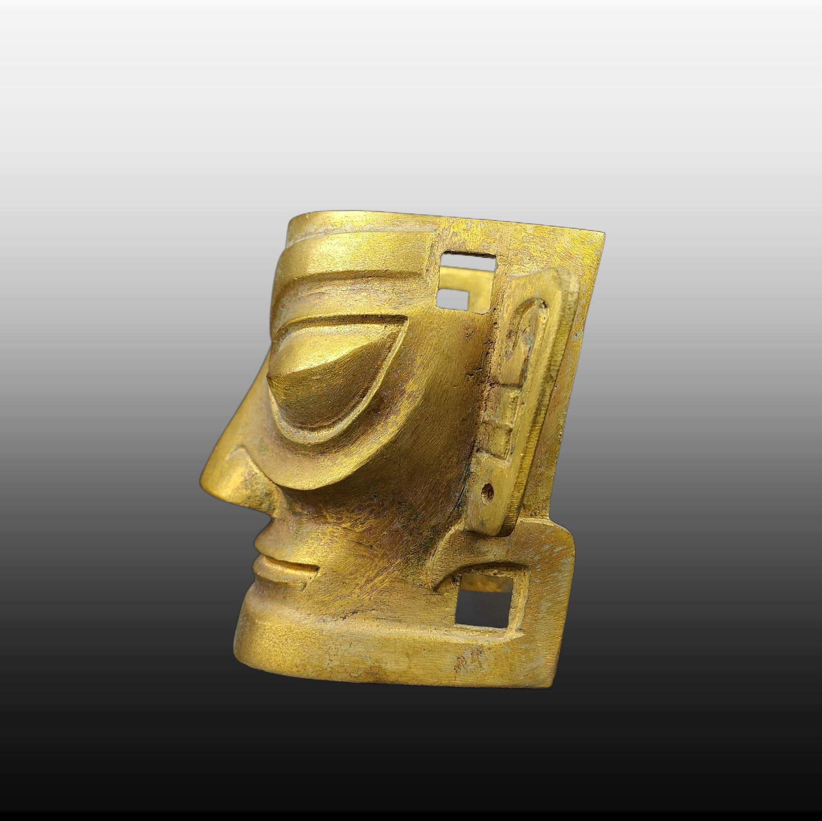 A Exquisite Gilt Bronze Human Mask - 4