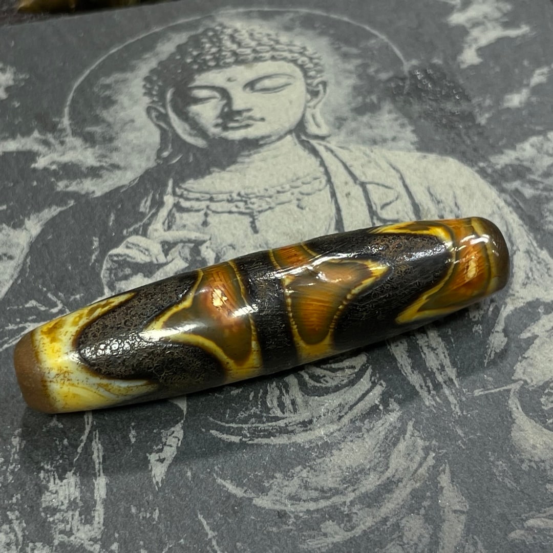 A Exquisite Tiger Tooth Dzi bead: A Exquisite Tiger Tooth Dzi bead,Qing Dynasty, China,Size:0.5inx2.1in 虎牙天珠,中国清代