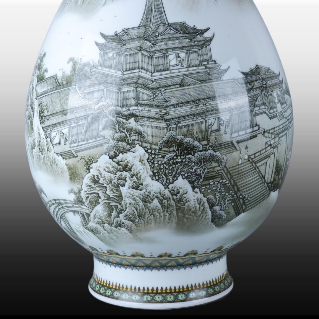 A Exquisite Ink Color Landscape Figures Pattern Vase - 3