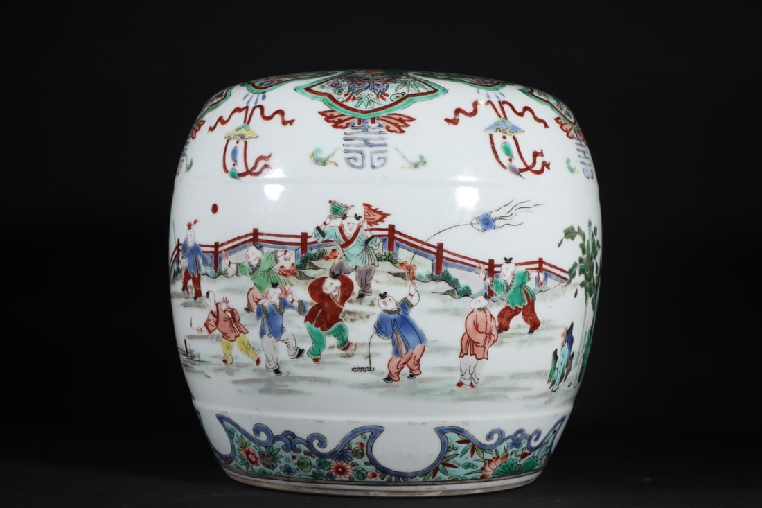 A Exquisite Wucai Figures Pattern Stool - 5