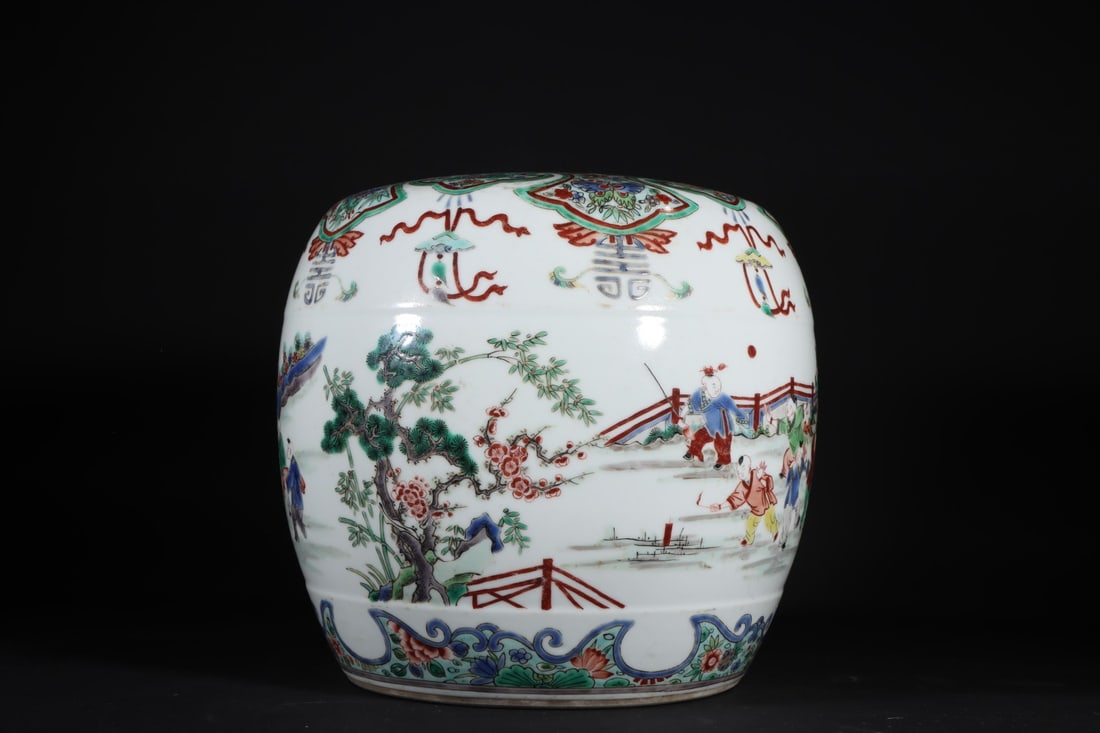 A Exquisite Wucai Figures Pattern Stool - 7