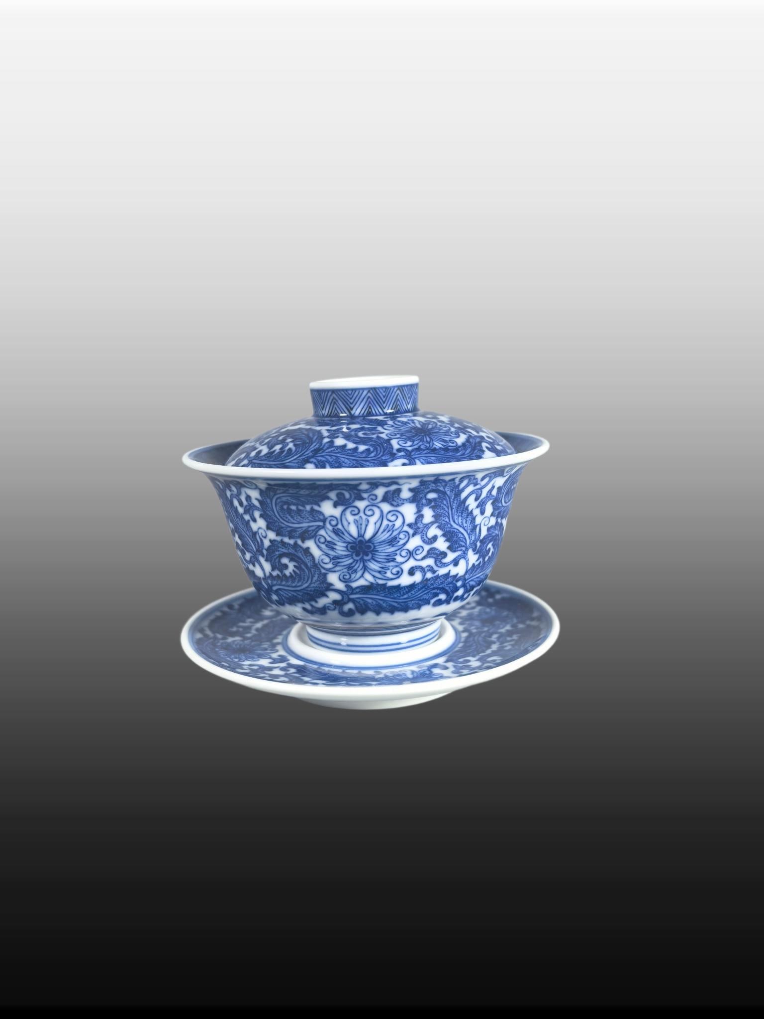 A Exquisite Blue and White Lotus Pattern Bowl: A Exquisite Blue and White Lotus Pattern Bowl,Qing Dynasty, China,Yongzheng Six-character Mark,Size:3.5inx3.9in 青花缠枝莲纹碗,中国清代