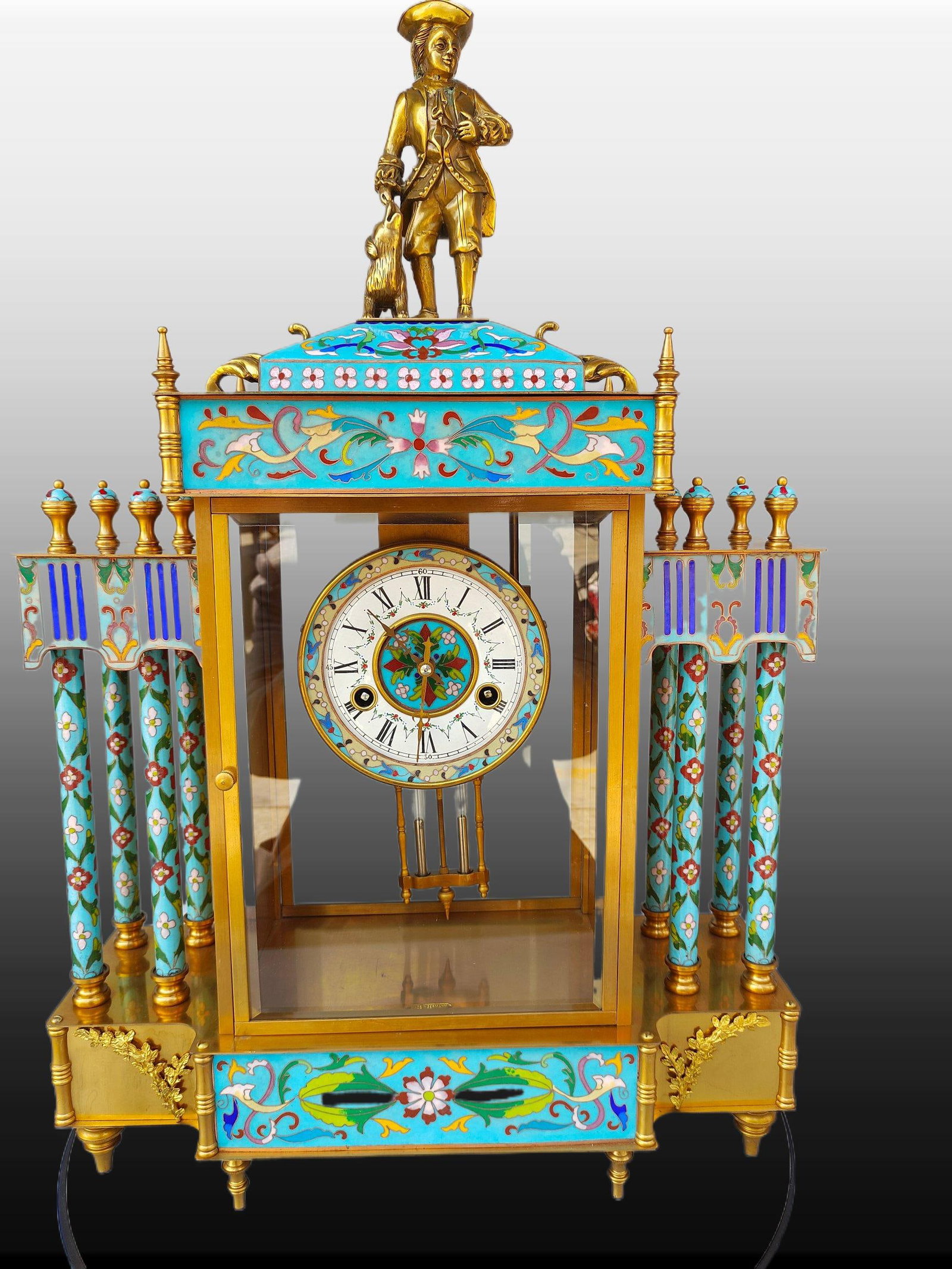 A Exquisite Cloisonne Gilt Bronze Cloisonne Mantel Clock: A Exquisite Cloisonne Gilt Bronze Cloisonne Mantel Clock,Modern Time of China,Size:26inx16.9inx7.1in