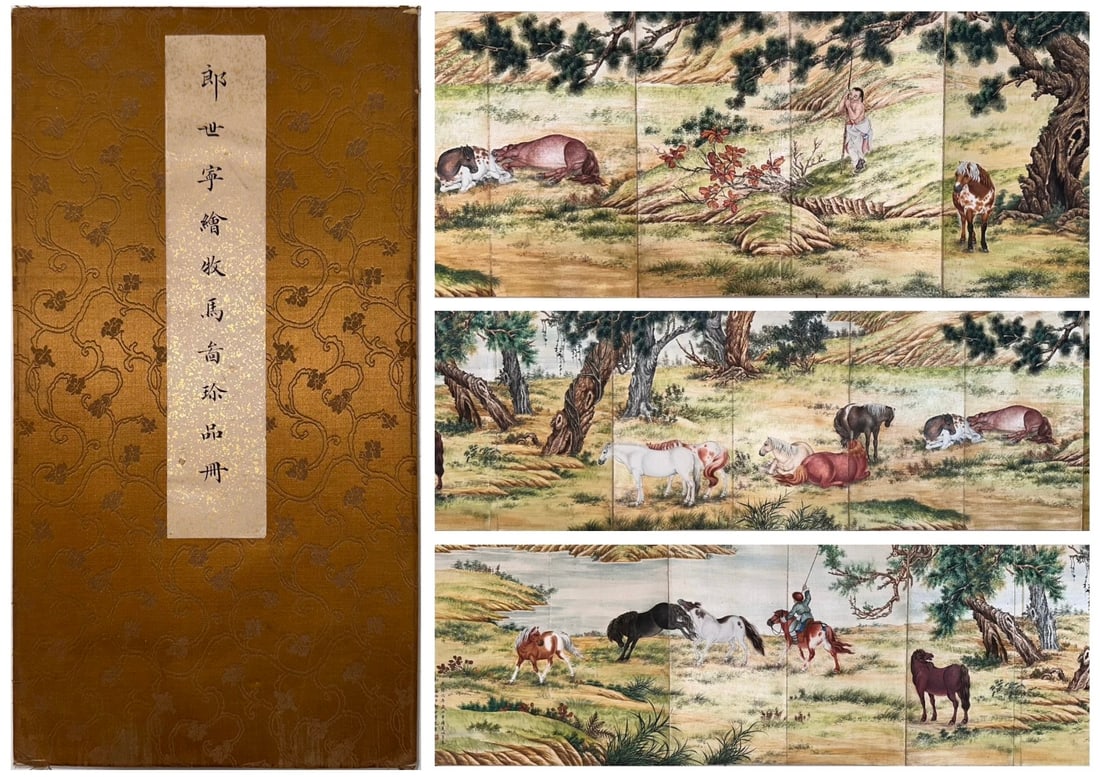 A Chinese Ink Horse Painting Album on Paper: A Chinese Ink Horse Painting Album on Paper,Qing Dynasty, China,Lang Shining,without frame size:252inx12.6in