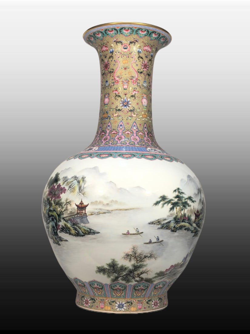 A Exquisite Enamel Landscape Pattern Vase - 6