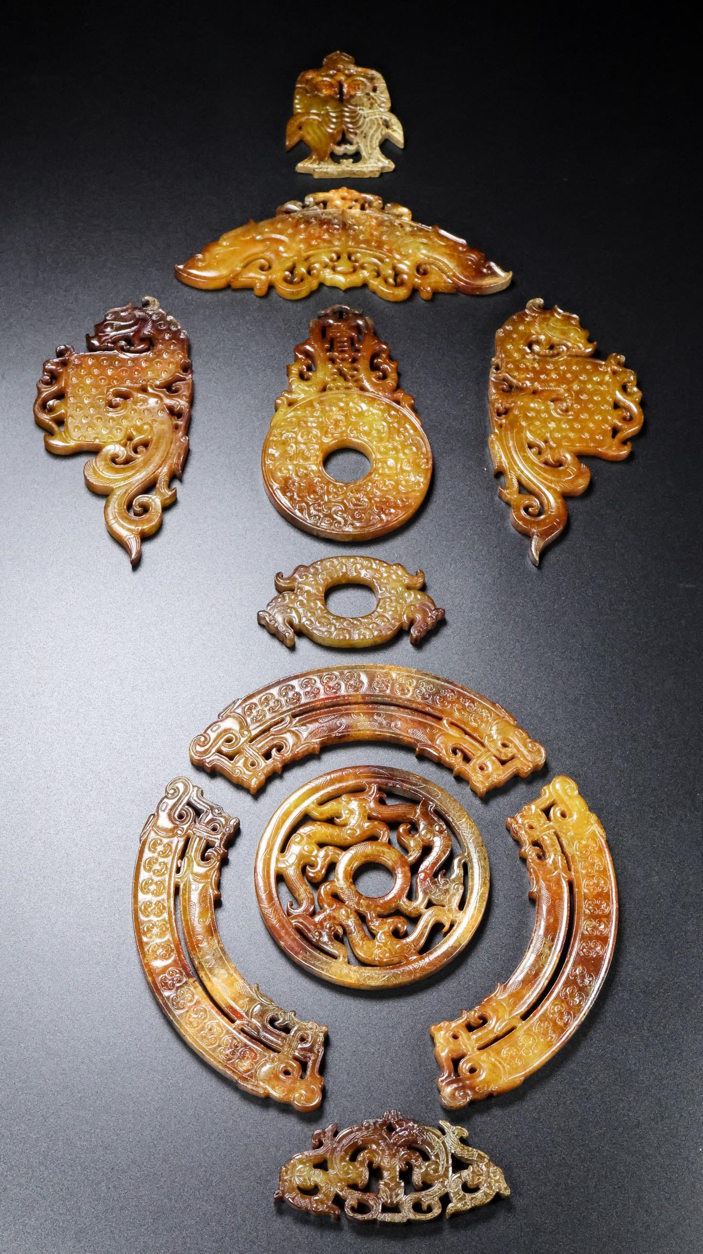 A Set of Exquisite Hotan Jade Bi: A Set of Exquisite Hotan Jade Bi,Han Dynasty, China,Size:20.9inx8.7inx0.2in,Weight:408g 一套和田玉玉璧,中国汉代