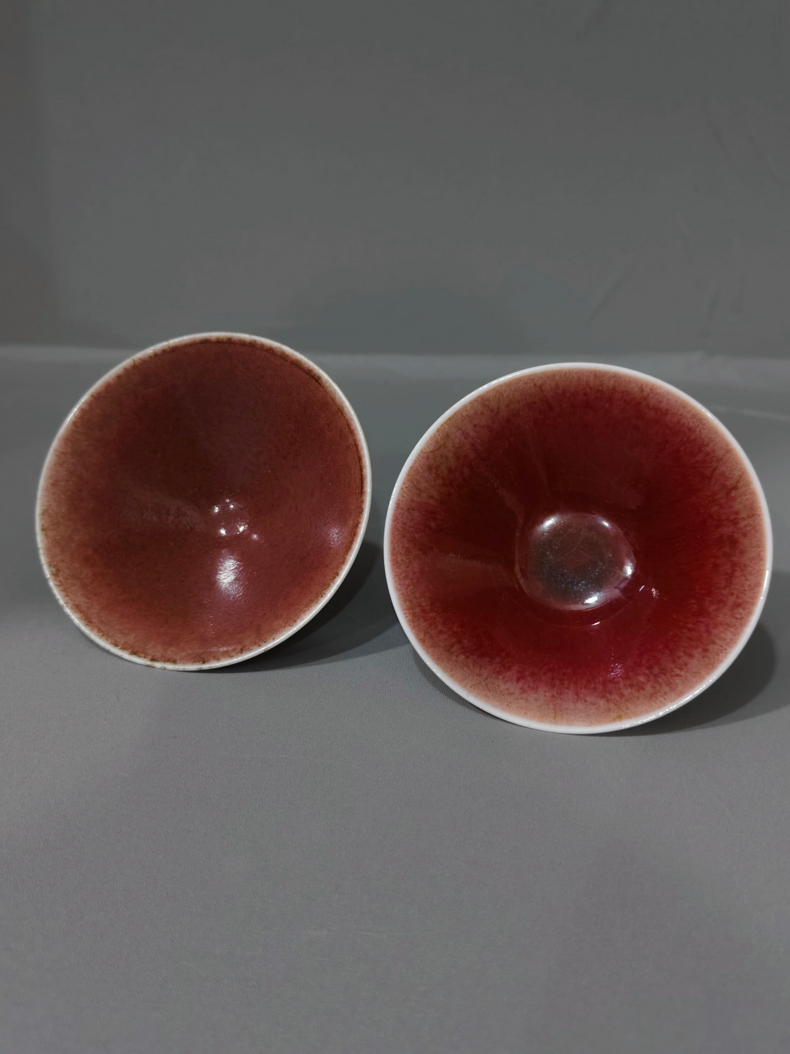 A pair of Exquisite Lang Red Glazed Cup: A pair of Exquisite Lang Red Glazed Cup,Qing Dynasty, China,Kangxi Four-character Mark,Size:1.6inx3.9in