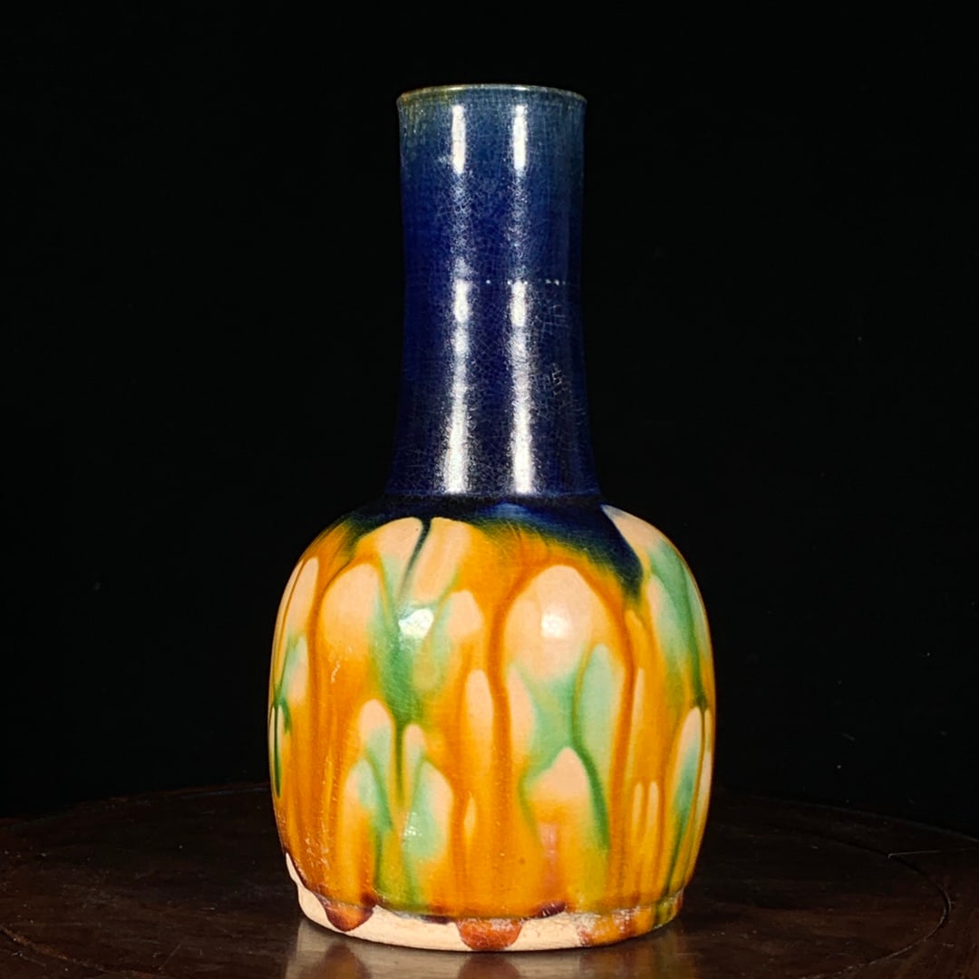 A Exquisite Tang Tri-Color Glazed Pottery Vase: A Exquisite Tang Tri-Color Glazed Pottery Vase,Tang Dynasty, China,Size:8.3inx4.3in 唐三彩瓶,中国唐代