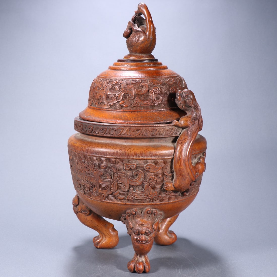 A Exquisite Bamboo Beast-Face Pattern Dragon-Ears Censer - 4