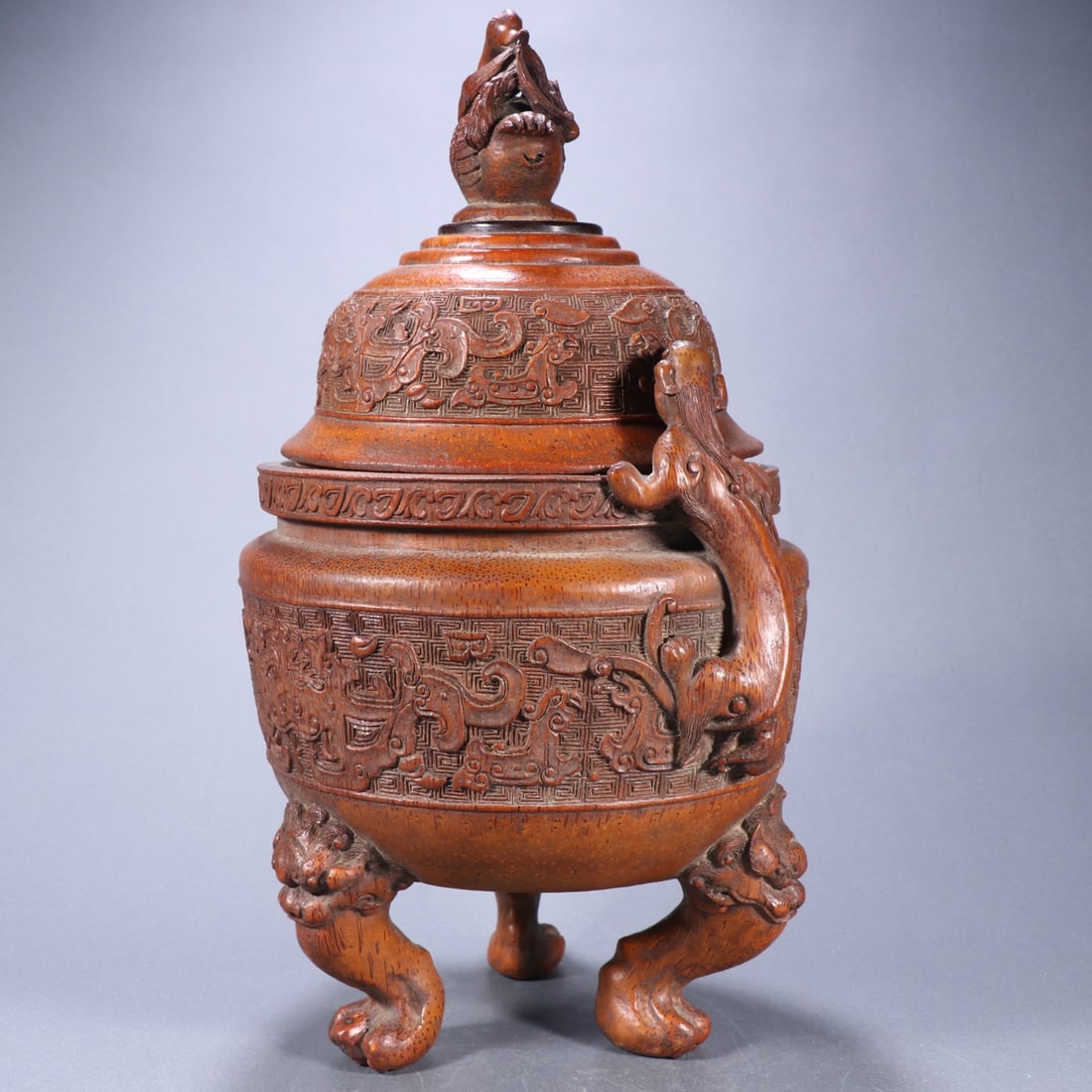A Exquisite Bamboo Beast-Face Pattern Dragon-Ears Censer - 6