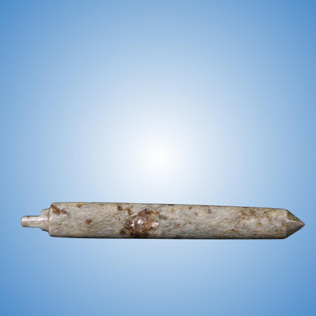 A Exquisite Gaogu Jade Conical Handheld Carving: A Exquisite Gaogu Jade Conical Handheld Carving,Ancient Time, China,Size:2inx0.3in,Weight:4g 高古玉锥形手把件,远古时期