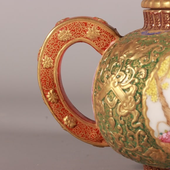 A Exquisite Enamel Green Ground Figures Pattern Teapot - 2