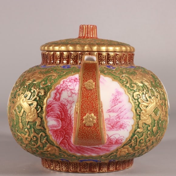 A Exquisite Enamel Green Ground Figures Pattern Teapot - 5
