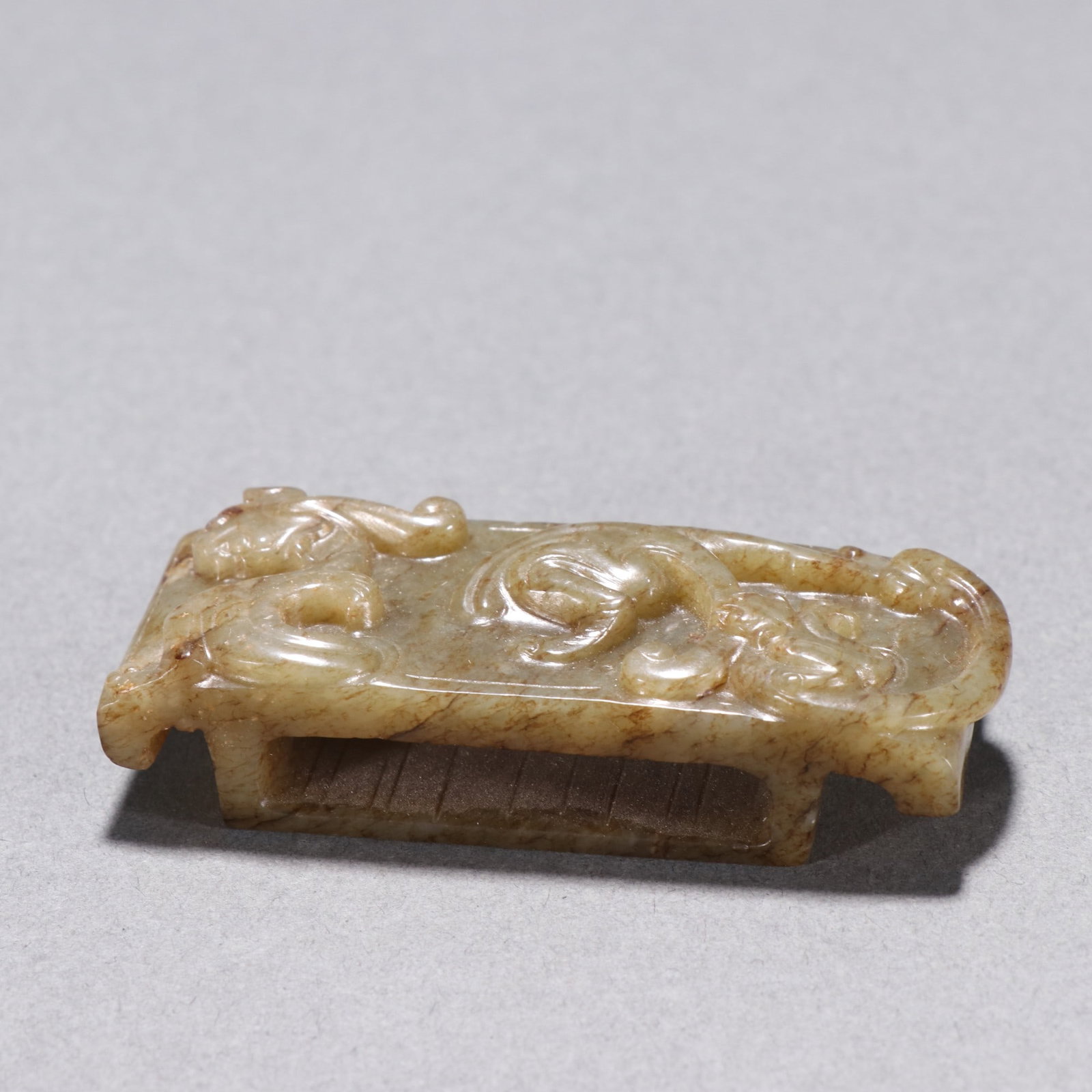 A Exquisite Gaogu Jade Dragon Pattern Sword Ornament: A Exquisite Gaogu Jade Dragon Pattern Sword Ornament,Han Dynasty, China,Size:2.6inx1in 高古玉龙纹剑饰,中国汉代