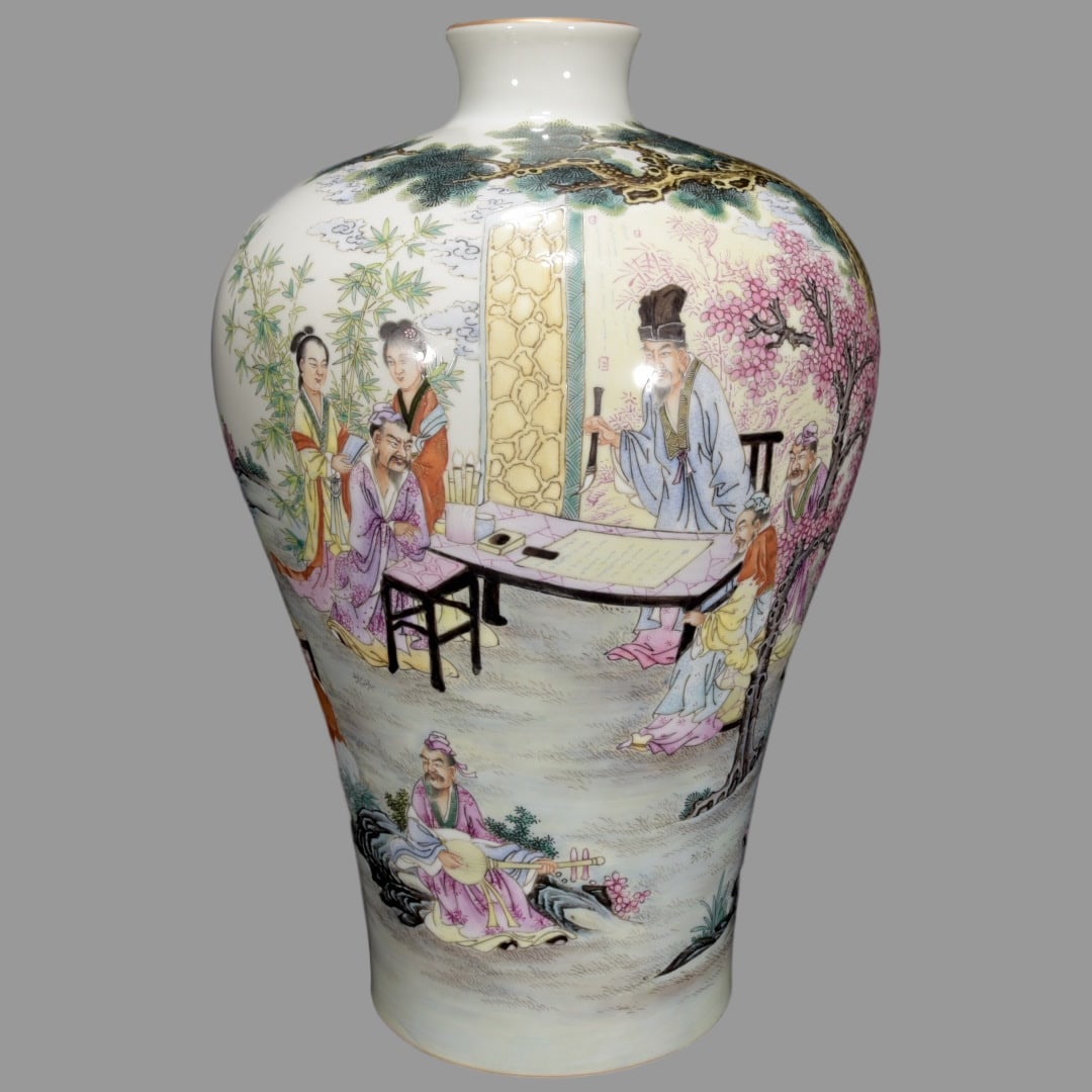 A Exquisite Famille-Rose Character and Story Pattern Vase: A Exquisite Famille-Rose Character and Story Pattern Vase,Qing Dynasty, China,Qianlong Six-character Mark,Size:14.6inx9.4in