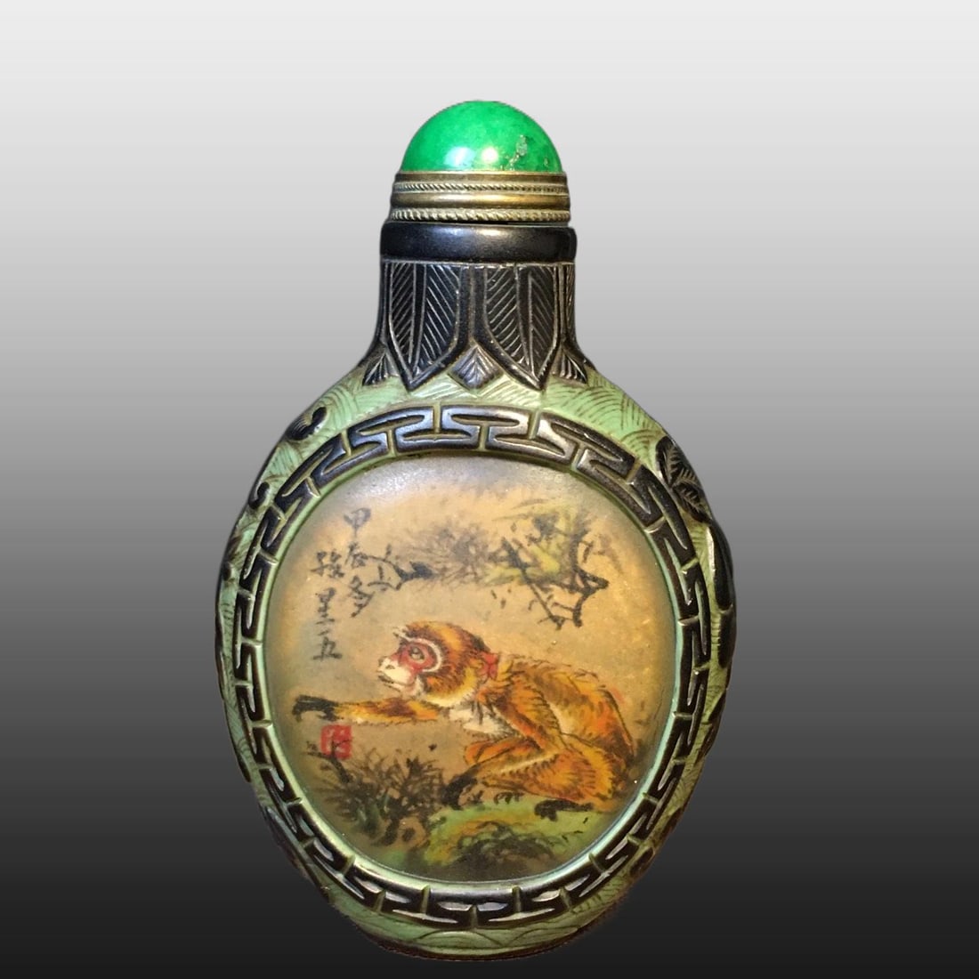 A Exquisite Colored glaze Monkey Pattern Snuff Bottle - 5