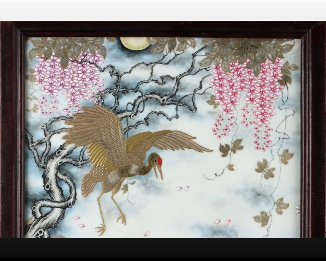 A Exquisite Famille-Rose Crane Pattern Screen - 5