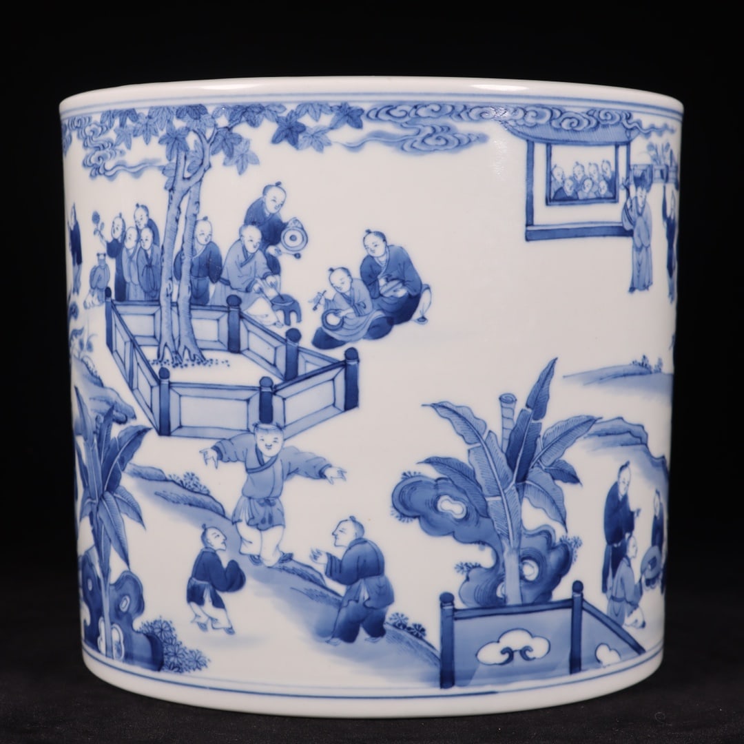 Blue and White Flower and Bird Pattern Brush Pot - 3