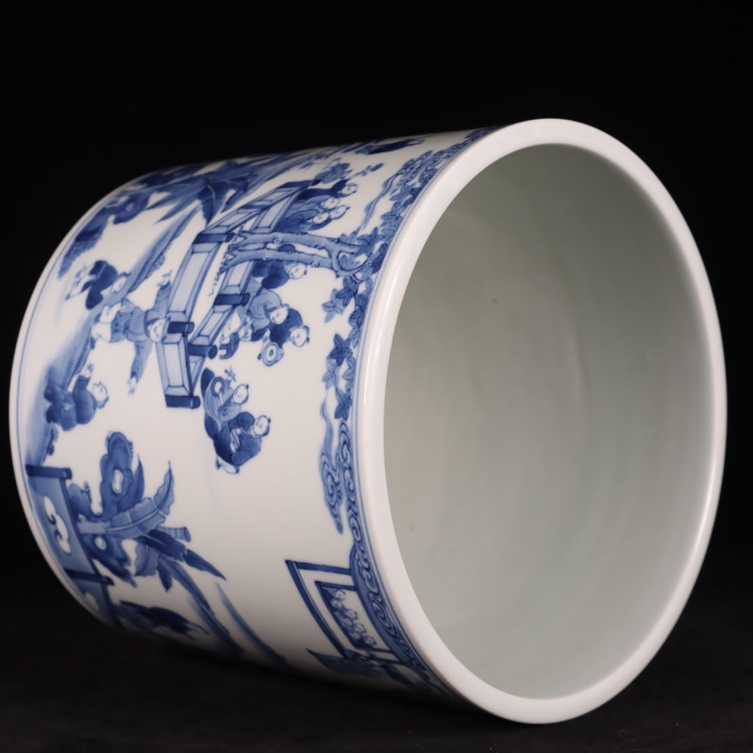 Blue and White Flower and Bird Pattern Brush Pot - 8