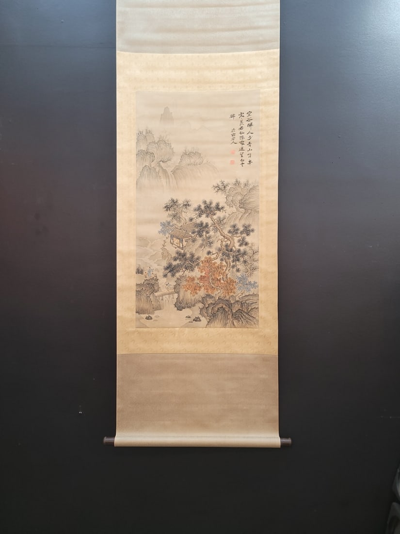 A Chinese Vertical Scroll Ink Painting of Landscape on Paper (1 of 9)