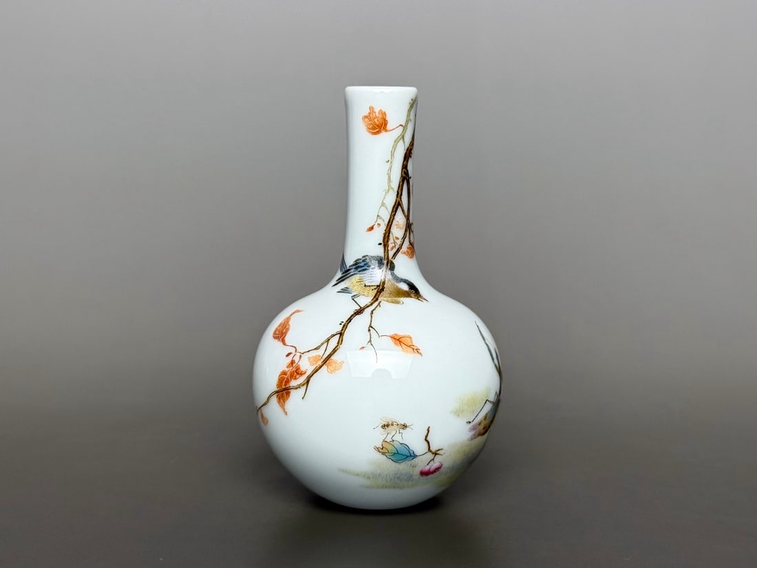 An Exquisite Enamel Flower and Bird Pattern with poem Vase: An Exquisite Enamel Flower and Bird Pattern with poem Vase Qing Dynasty, China Yongzheng Four-character Mark