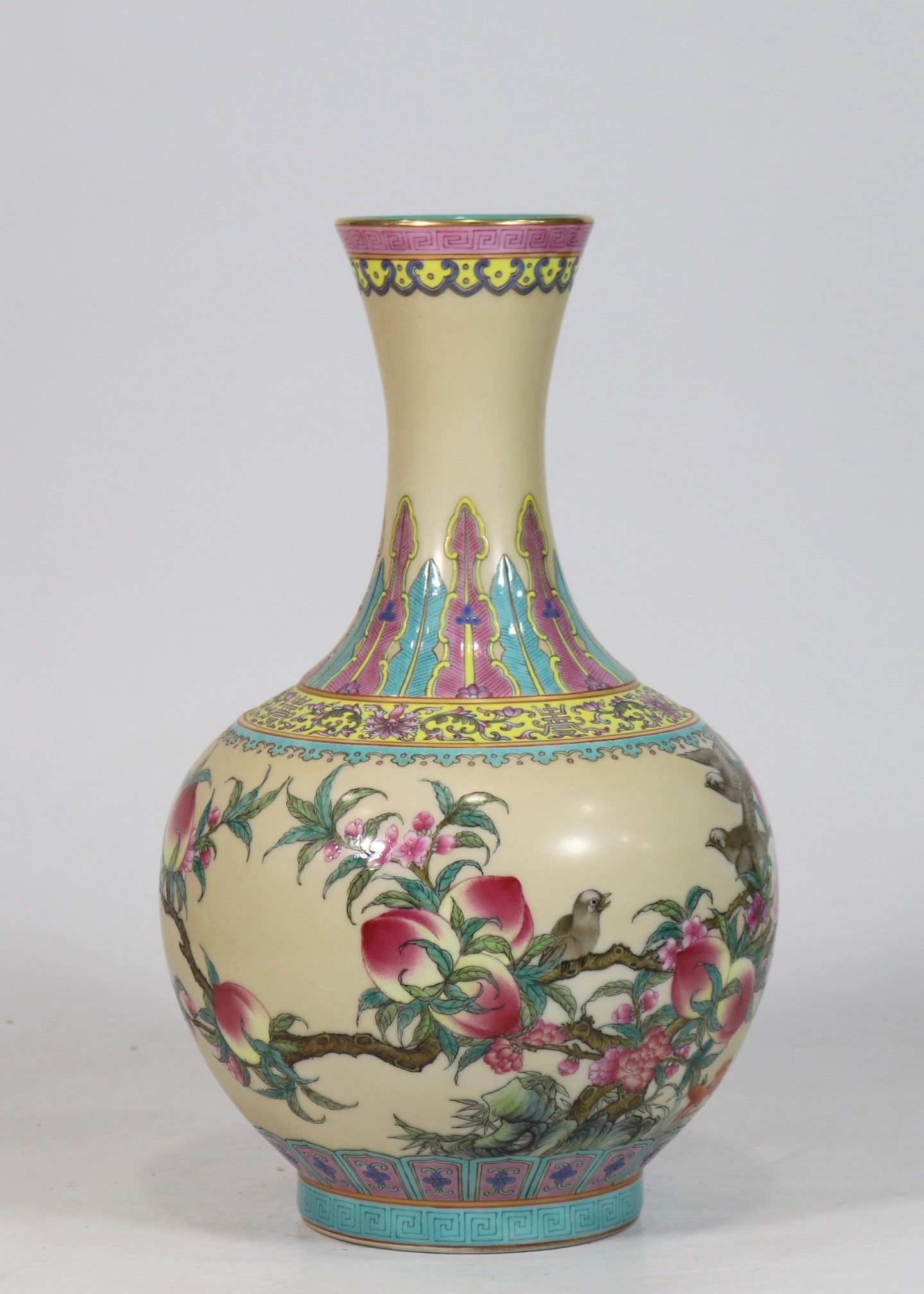 An Exquisite Enamel Lotus Pattern Flower and Bird Pattern with poem Vase: An Exquisite Enamel Lotus Pattern Flower and Bird Pattern with poem Vase Qing Dynasty, China Qianlong Four-character Mark