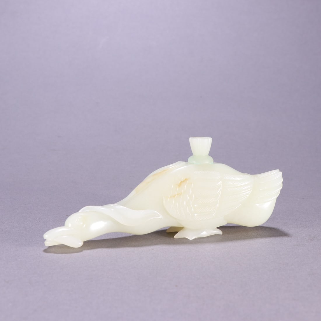 An Exquisite White Jade Goose-Shaped Water Pot: An Exquisite White Jade Goose-Shaped Water Pot Qing Dynasty, China Size:2.2inx5.5in Weight:184.4g白玉鹅水盂 中国清代 Size:5.5cmx14cm Weight:184.4g