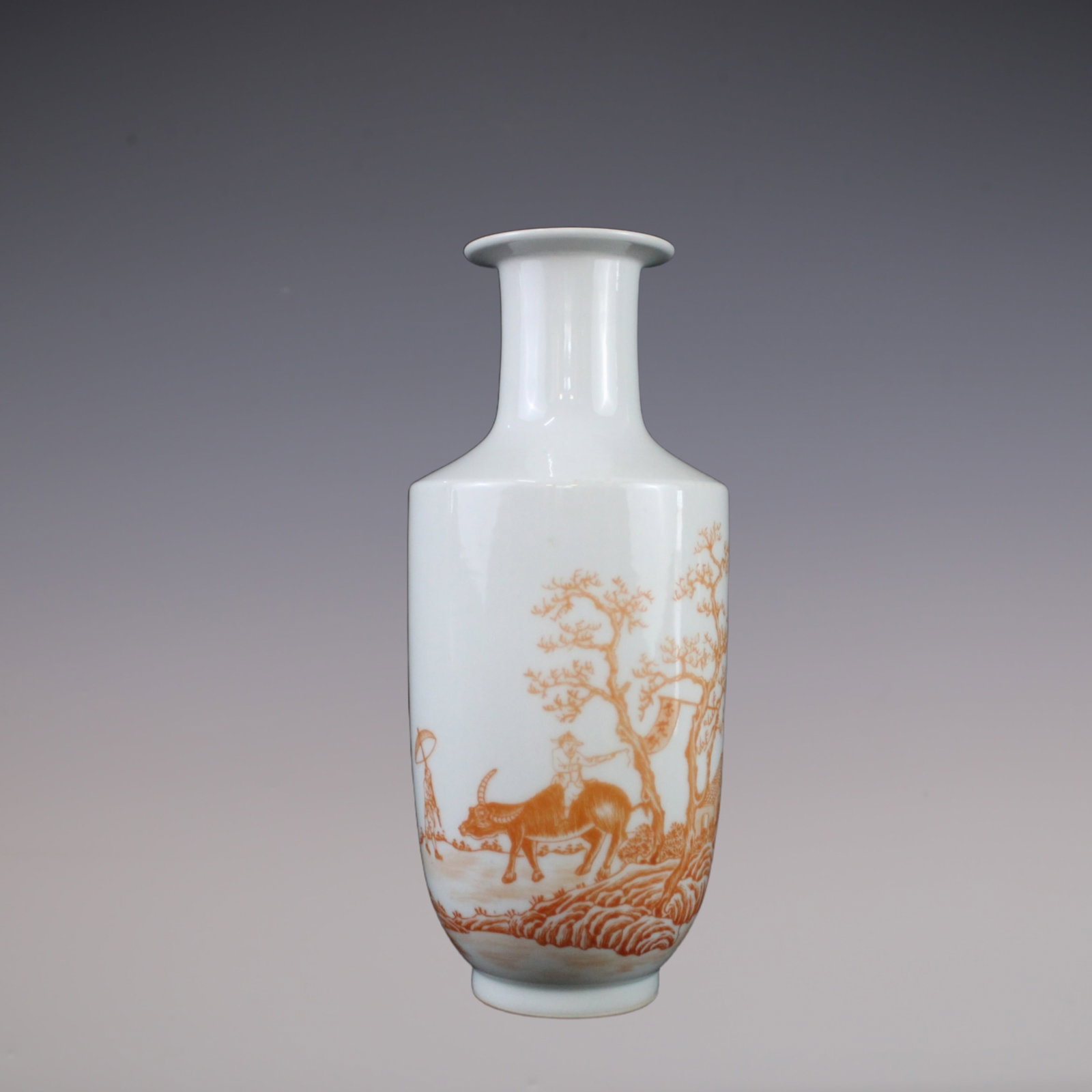 An Exquisite Iron-Red Character and Story Pattern Vase: An Exquisite Iron-Red Character and Story Pattern Vase Qing Dynasty, China Jiaqing Six-character Mark Size:8.9inx2.2in矾红农夫指路人物爆竹&#