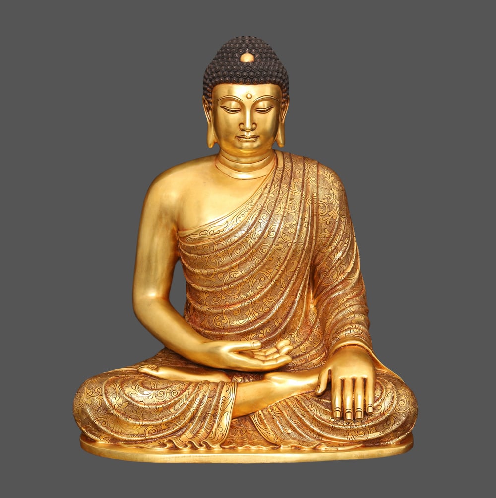 An Exquisite Gilt Bronze Statue of Sakyamuni Ornament: An Exquisite Gilt Bronze Statue of Sakyamuni Ornament Ming Dynasty, China Yongle Six-character Mark Size:24inx18.5in Weight:29500g铜鎏金释迦摩尼佛ࠔ