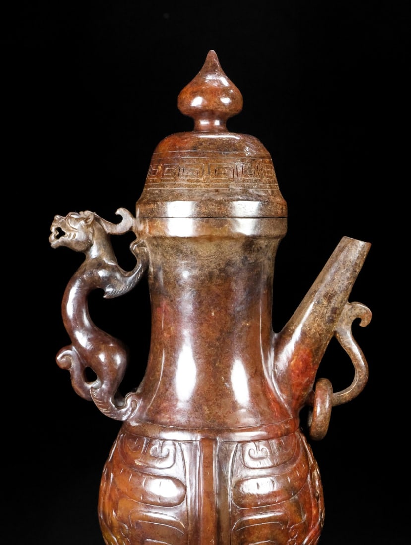 An Exquisite White Jade Beast-Face Pattern Ewer - 2