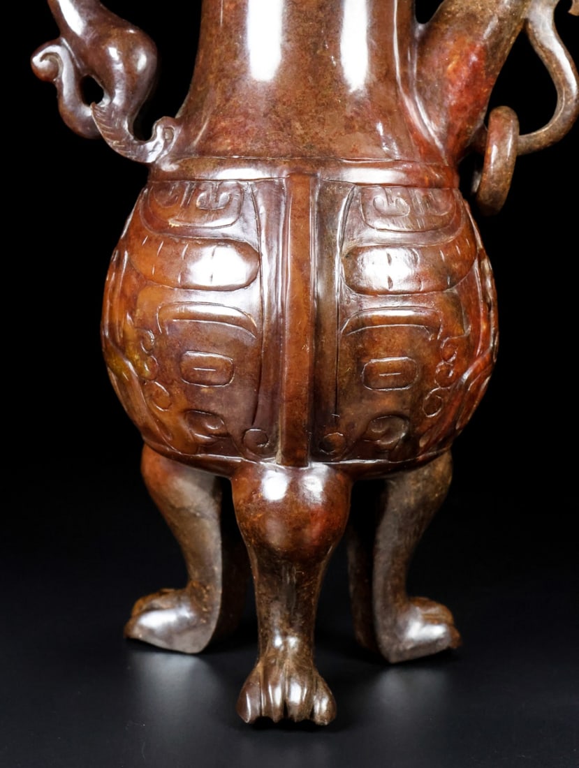 An Exquisite White Jade Beast-Face Pattern Ewer - 3