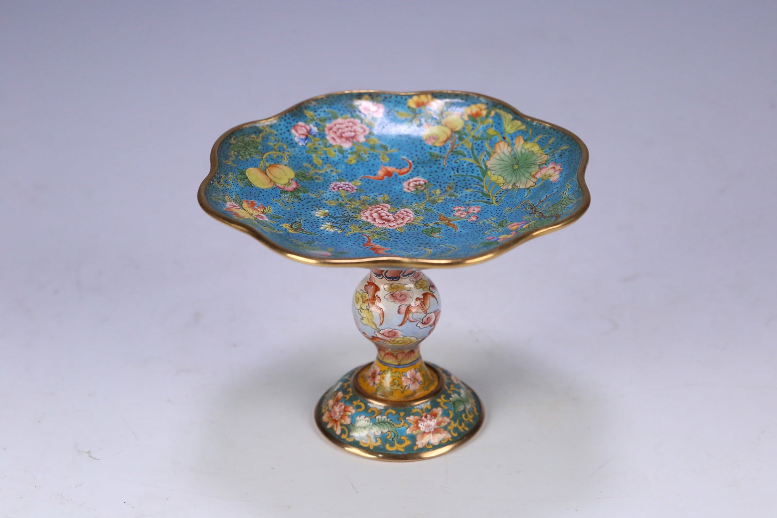 An Exquisite Bronze Painted Enamel Bats and Peach Pattern Flower Pattern Plate (1 of 9)