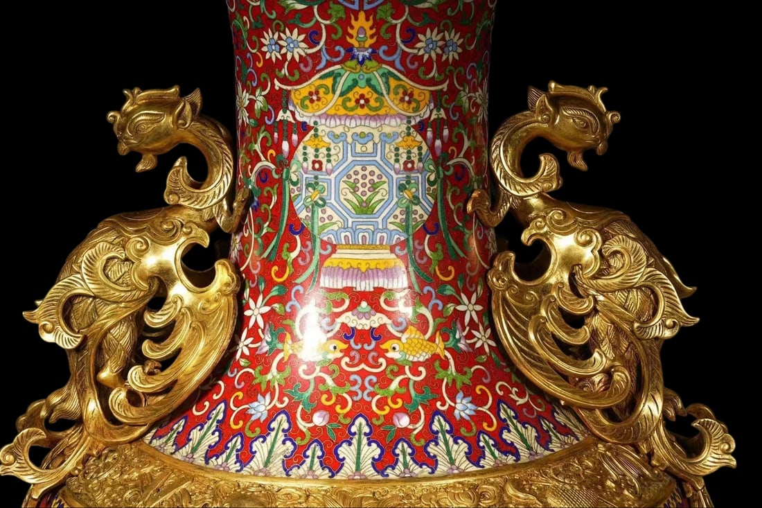 A Exquisite Cloisonne Flower Pattern Phoenix Pattern Double-Ears Vase - 2