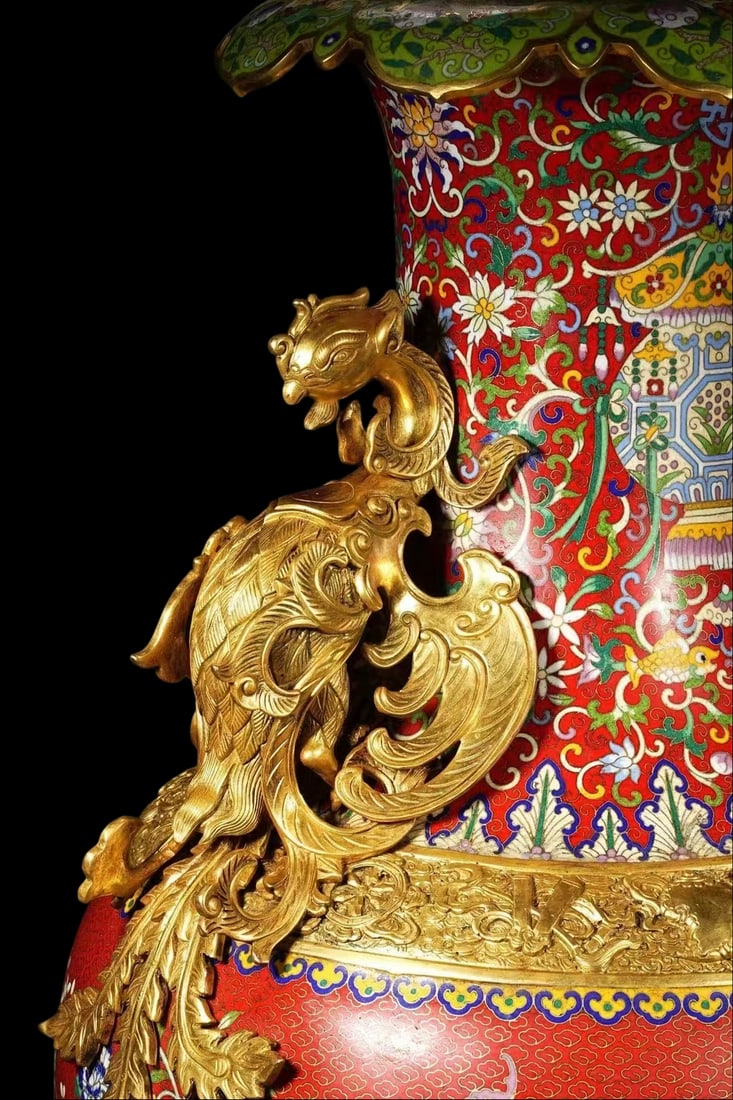 A Exquisite Cloisonne Flower Pattern Phoenix Pattern Double-Ears Vase - 3