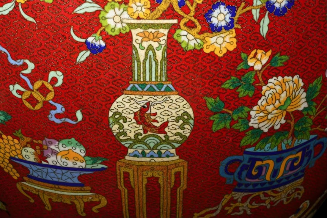 A Exquisite Cloisonne Flower Pattern Phoenix Pattern Double-Ears Vase - 4